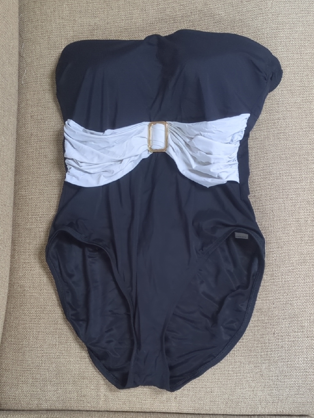 SPANX Black Strapless Swim Shapewear Piece with Accent Belt